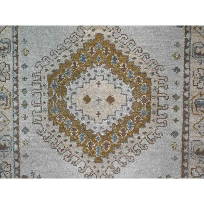 2'7"x23'9" Earl Gray and Navajo White, Natural Dyes, Densely Woven, Soft and Shiny Wool, Hand Knotted Persian Village Inspired Geometric Medallions, XL Runner Oriental Rug Sh84928 - Image 5