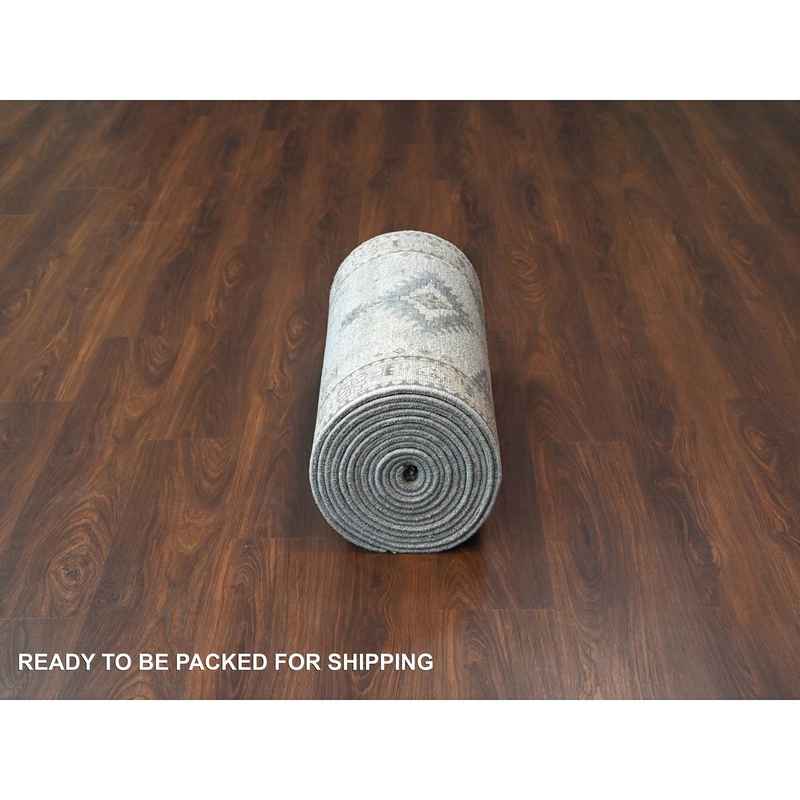 2'7"x23'9" Earl Gray and Navajo White, Natural Dyes, Densely Woven, Soft and Shiny Wool, Hand Knotted Persian Village Inspired Geometric Medallions, XL Runner Oriental Rug Sh84928 - Image 6