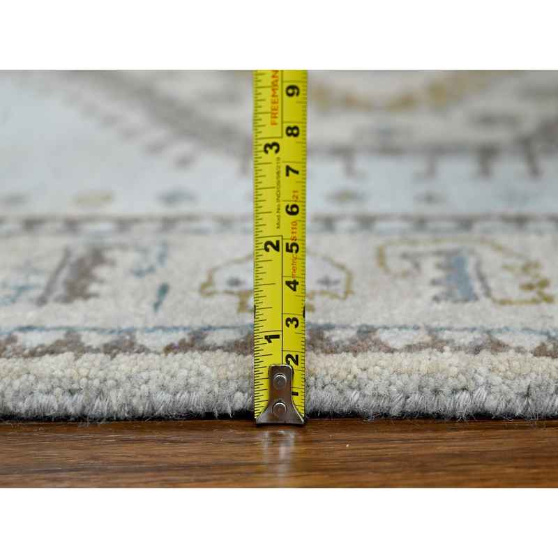 2'7"x23'9" Earl Gray and Navajo White, Natural Dyes, Densely Woven, Soft and Shiny Wool, Hand Knotted Persian Village Inspired Geometric Medallions, XL Runner Oriental Rug Sh84928 - Image 7