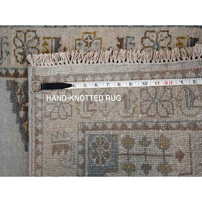2'7"x23'9" Earl Gray and Navajo White, Natural Dyes, Densely Woven, Soft and Shiny Wool, Hand Knotted Persian Village Inspired Geometric Medallions, XL Runner Oriental Rug Sh84928 - Image 8