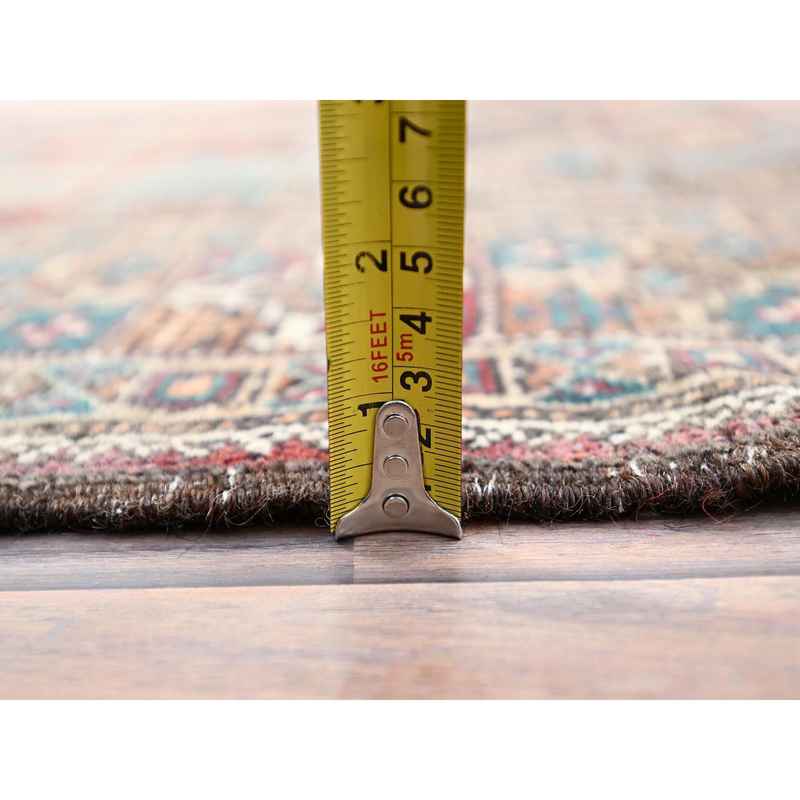 3'7"x9' French Roast Brown, Evenly Worn Distressed Vintage Persian and Baluch Village Design, Cropped Thin Excellent Condition, Soft and Shiny Wool, Hand Knotted, Sides and Ends Professionally Secured, Cleaned, Oriental Wide Runner Rug Sh85946 - Image 6