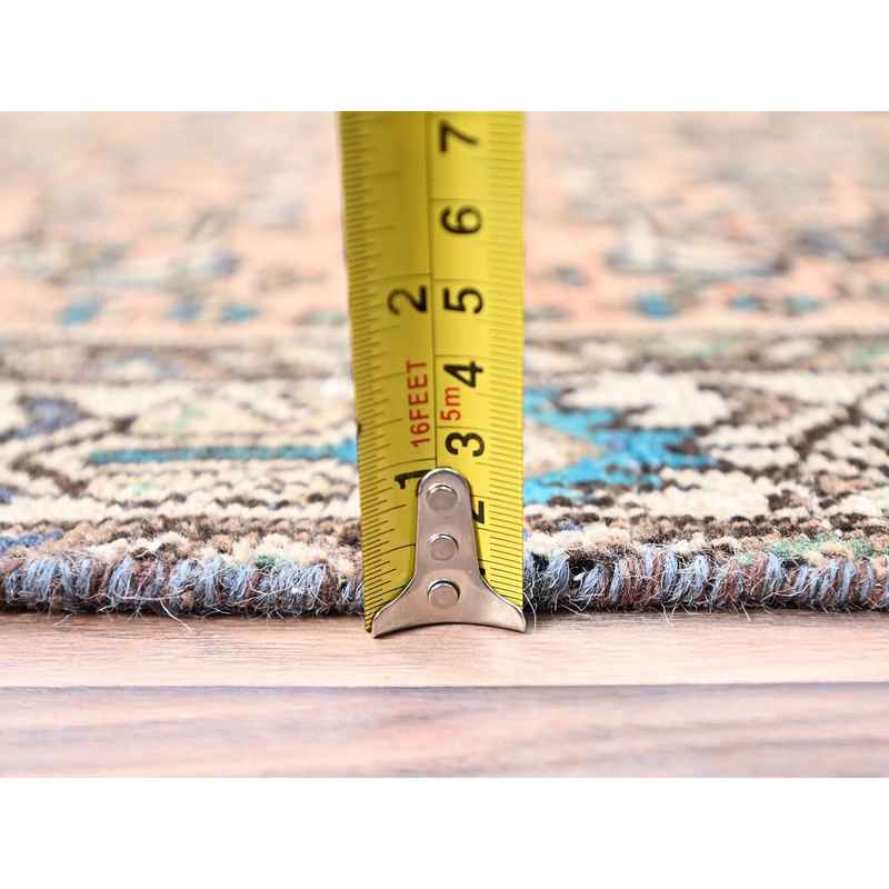 3'2"x9'3" Maple Sugar Brown, Sides and Ends Professionally Secured, Cleaned, Distressed Look, Evenly Worn, Old Persian Hussainabad with Small Repetitive Pattern, Good Condition, Vibrant Wool Wide and Long Runner Hand Knotted Oriental Rug Sh85990 - Image 6