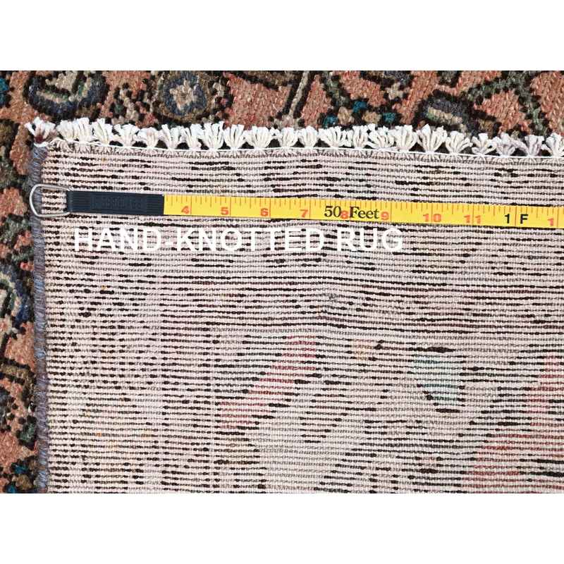 3'2"x9'3" Maple Sugar Brown, Sides and Ends Professionally Secured, Cleaned, Distressed Look, Evenly Worn, Old Persian Hussainabad with Small Repetitive Pattern, Good Condition, Vibrant Wool Wide and Long Runner Hand Knotted Oriental Rug Sh85990 - Image 7