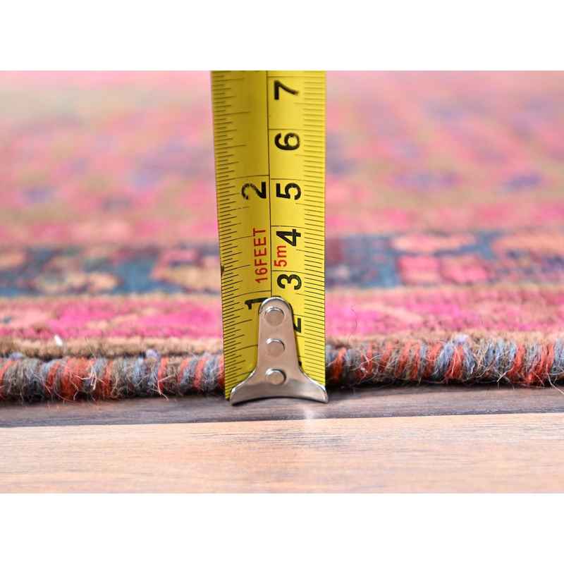 3'4"x10'8" Dahlia Mauve Purple, Overdyed, Hand Knotted Old Persian Hamadan, Good Condition Evenly Worn 100% Wool, Sides and Ends Professionally Secured and Cleaned, Oriental Distressed Look Wide and Long Runner Rug Sh86015 - Image 6