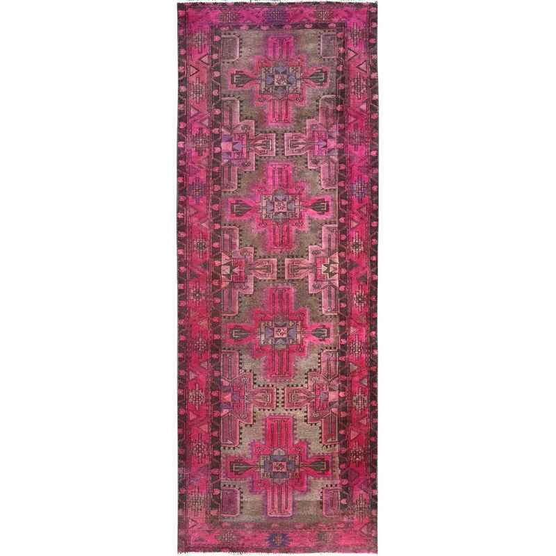 3'4"x9'8" Raspberry Wine Pink, Overdyed Old Northwest Persian, Hand Knotted Distressed Look and Evenly Worn, Sides and Ends Secured, Professionally Cleaned, Sheared Low, Cropped Thin, All Wool Wide Runner Oriental Rug Sh86018
