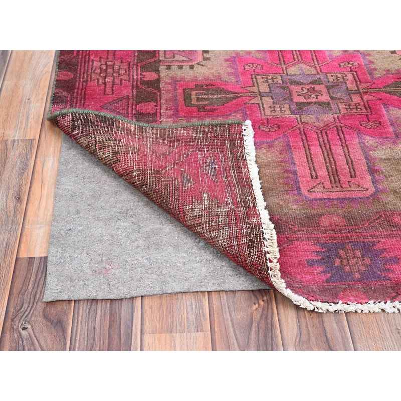 3'4"x9'8" Raspberry Wine Pink, Overdyed Old Northwest Persian, Hand Knotted Distressed Look and Evenly Worn, Sides and Ends Secured, Professionally Cleaned, Sheared Low, Cropped Thin, All Wool Wide Runner Oriental Rug Sh86018 - Image 3