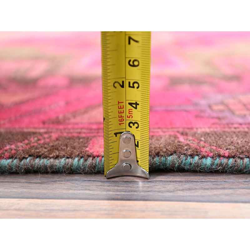 3'4"x9'8" Raspberry Wine Pink, Overdyed Old Northwest Persian, Hand Knotted Distressed Look and Evenly Worn, Sides and Ends Secured, Professionally Cleaned, Sheared Low, Cropped Thin, All Wool Wide Runner Oriental Rug Sh86018 - Image 6