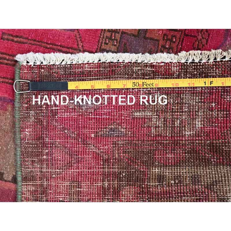 3'4"x9'8" Raspberry Wine Pink, Overdyed Old Northwest Persian, Hand Knotted Distressed Look and Evenly Worn, Sides and Ends Secured, Professionally Cleaned, Sheared Low, Cropped Thin, All Wool Wide Runner Oriental Rug Sh86018 - Image 7