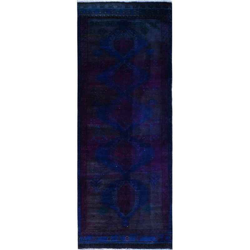 3'5"x9' Pickled Beet Purple, Old Northwest Persian Overdyed, Evenly Worn Natural Wool Distressed, Sides and Ends Professionally Secured, Cleaned, Hand Knotted Sheared Low Wide Runner, Oriental Rug Sh86025