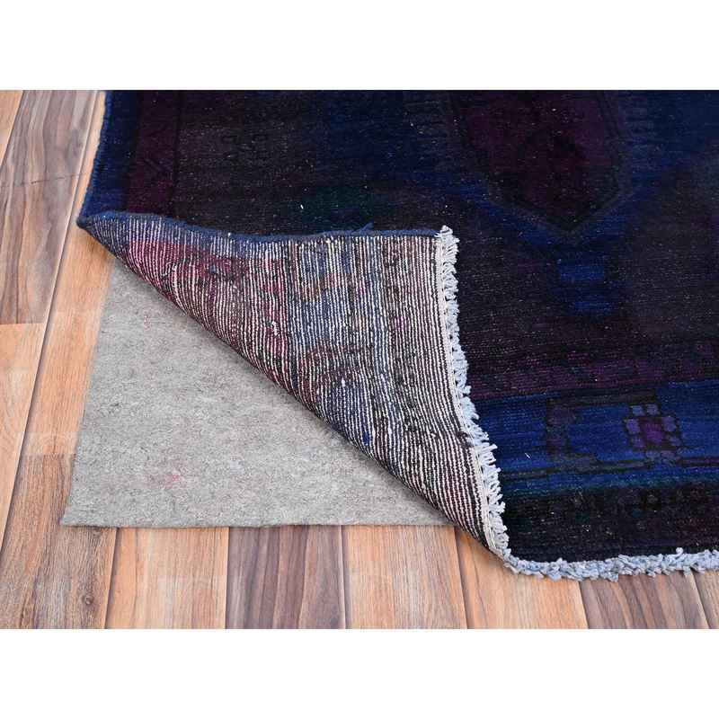 3'5"x9' Pickled Beet Purple, Old Northwest Persian Overdyed, Evenly Worn Natural Wool Distressed, Sides and Ends Professionally Secured, Cleaned, Hand Knotted Sheared Low Wide Runner, Oriental Rug Sh86025 - Image 3