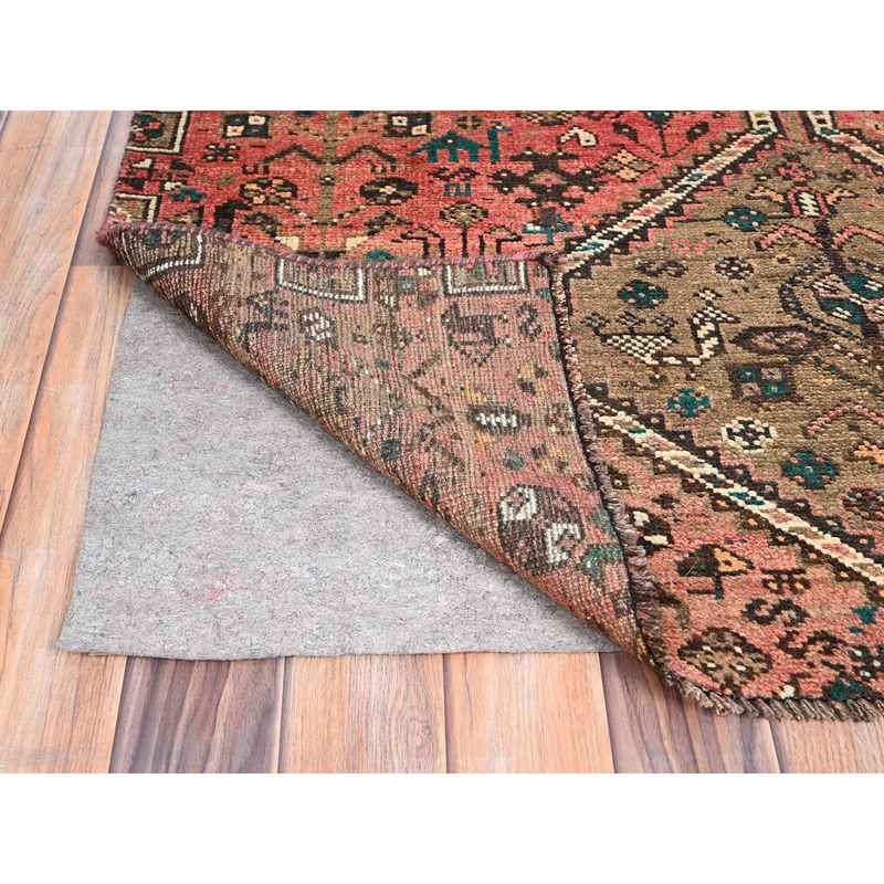 4'x6'1" Acorn Brown, Old Persian Shiraz with Small Animal Figurines and Distinct Abrash, Evenly Worn Pure Wool, Sides and Ends Secured, Professionally Cleaned, Distressed Look, Sheared Low, Oriental Rug Sh86067 - Image 3