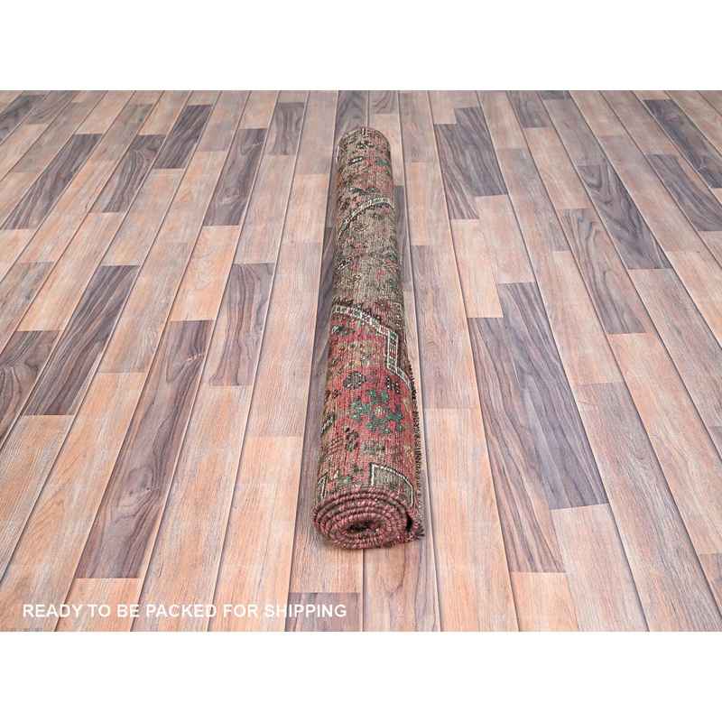 4'x6'1" Acorn Brown, Old Persian Shiraz with Small Animal Figurines and Distinct Abrash, Evenly Worn Pure Wool, Sides and Ends Secured, Professionally Cleaned, Distressed Look, Sheared Low, Oriental Rug Sh86067 - Image 5