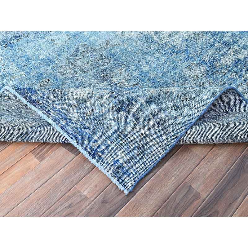 7'5"x11' Hawaiian Surf Blue, Excellent Condition, Cropped Thin and Sheared Low, Hand Knotted Sides and Ends Secured, Professionally Cleaned, Evenly Worn Vibrant Wool, Overdyed Old Persian Tabriz, Oriental Rug Sh86102 - Image 6