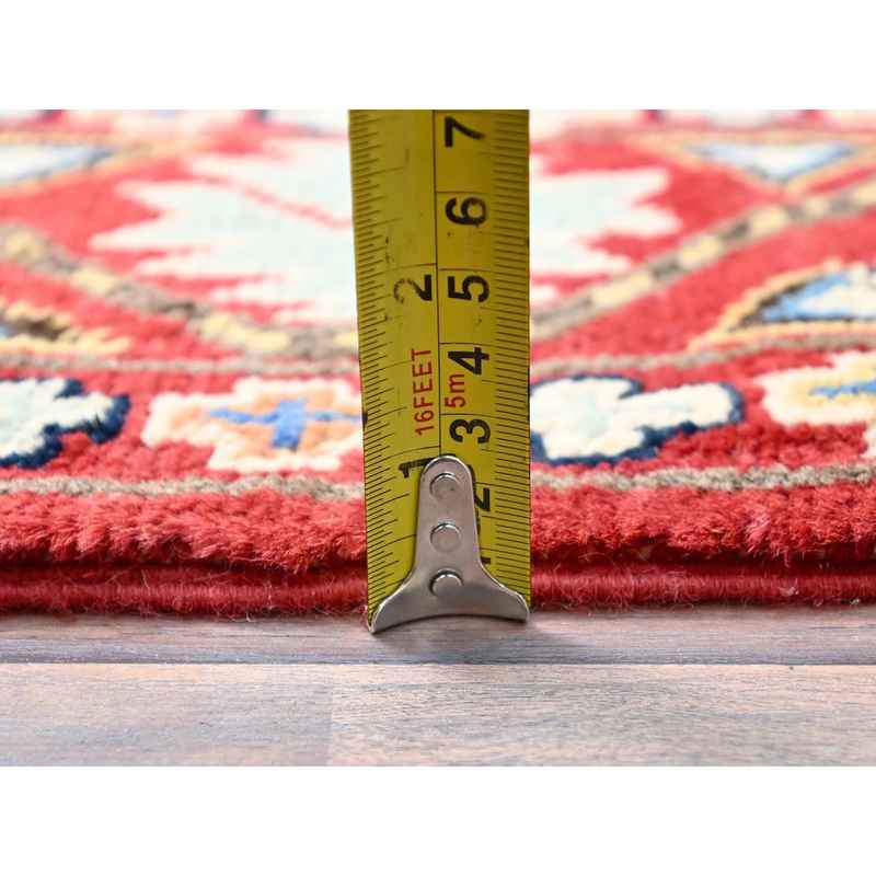 2'7"x8' Toreador Red, Soft and Velvety Wool, Hand Knotted, Densely Woven, Special Kazak with Afghan Ersari Elephant Feet Design, Vegetable Dyes, Oriental Wide Runner Rug Sh86457 - Image 6