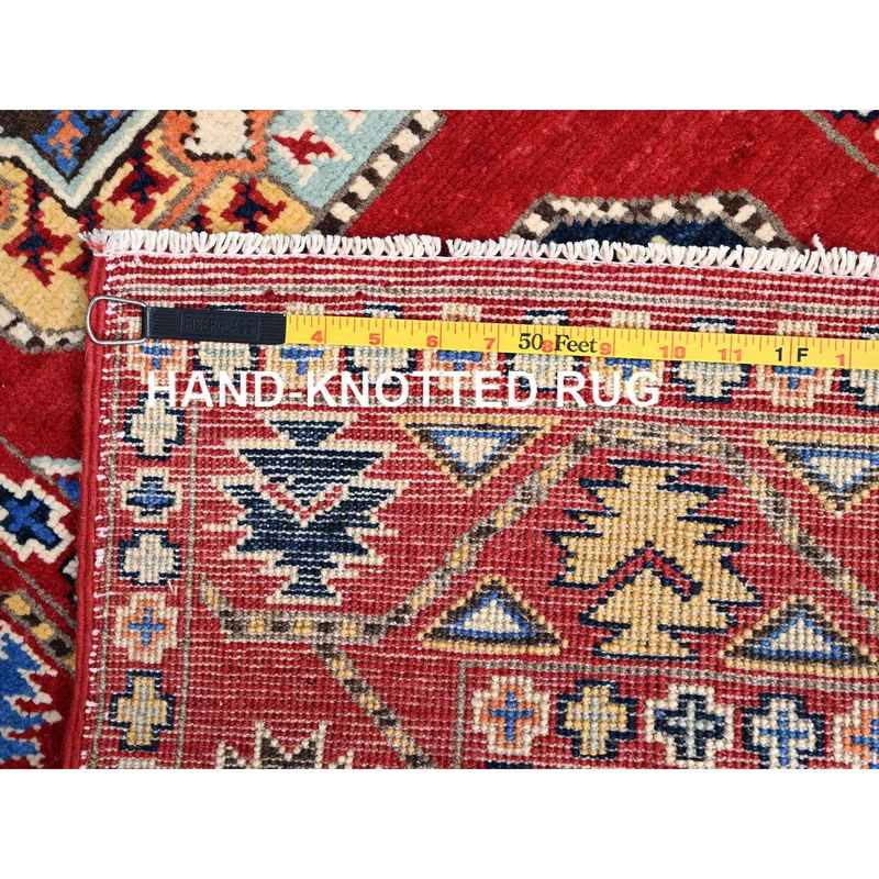 2'7"x8' Toreador Red, Soft and Velvety Wool, Hand Knotted, Densely Woven, Special Kazak with Afghan Ersari Elephant Feet Design, Vegetable Dyes, Oriental Wide Runner Rug Sh86457 - Image 7