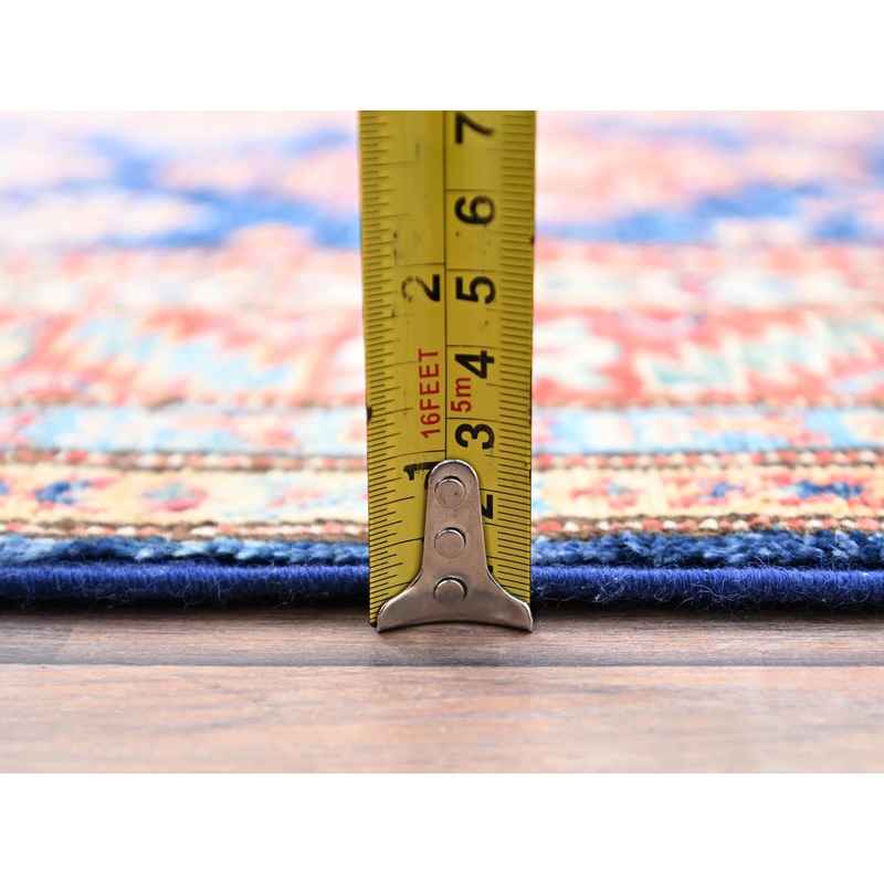 2'9"x26'3" Byzantine Blue with Red Border, Hand Knotted, Afghan Super Kazak with Large Medallions Design, Soft Wool, Densely Woven, XL Runner Vegetable Dyes Oriental Rug Sh86490 - Image 6