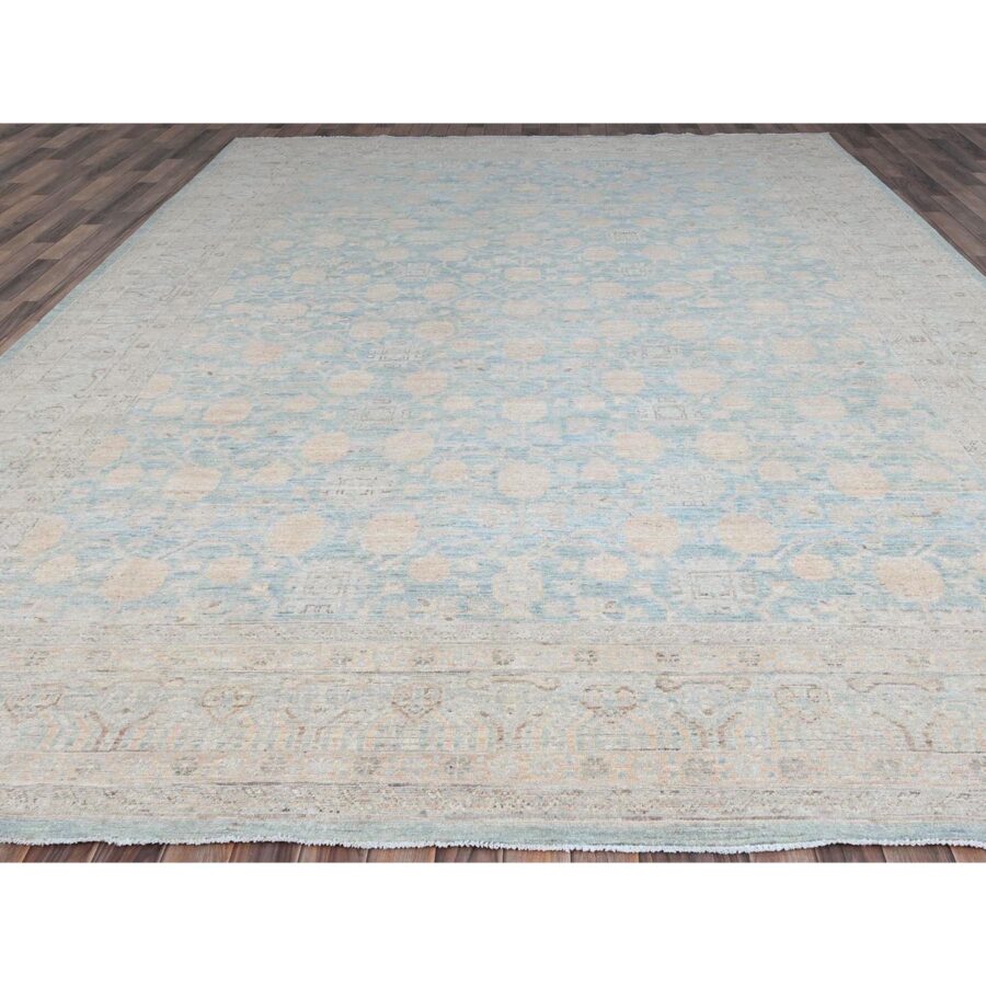 10'x13'6" Murmur Blue, White Wash Peshawar with All Over Khotan Repetitive Pomegranate Design, Pure Wool, Hand Knotted, Natural Dyes, Oriental Rug Sh86517 - Image 5