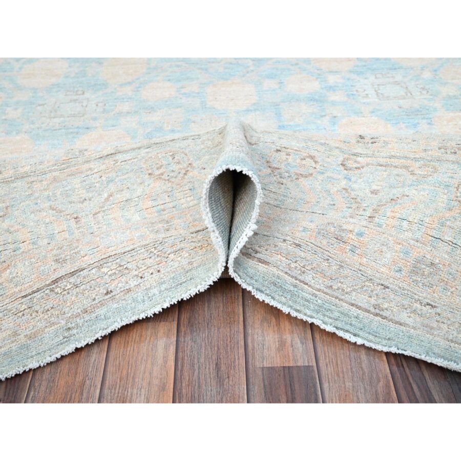 10'x13'6" Murmur Blue, White Wash Peshawar with All Over Khotan Repetitive Pomegranate Design, Pure Wool, Hand Knotted, Natural Dyes, Oriental Rug Sh86517 - Image 2