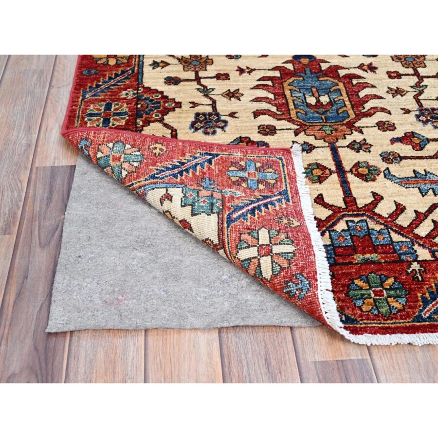 3'2"X6'1" Tuscan Beige With Carmine Red Border, Luxurious Wool, Hand Knotted, Natural Dyes, Aryana Collection, Oriental Rug Sh86607 - Image 3