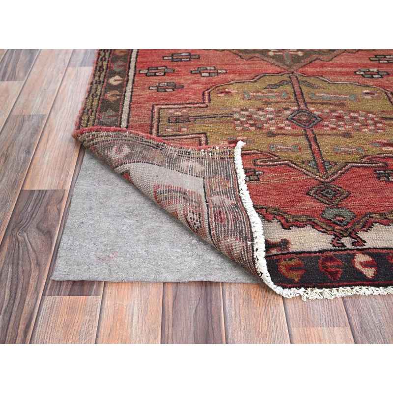 3'6"x9'8" Chestnut Brown, Soft And Organic Wool, Vintage Persian Heriz, Hand Knotted, Evenly Worn, Ends And Sides Secured Professionally, Great Condition, Distinct Abrash, Clean, Runner Oriental Rug Sh86655 - Image 3