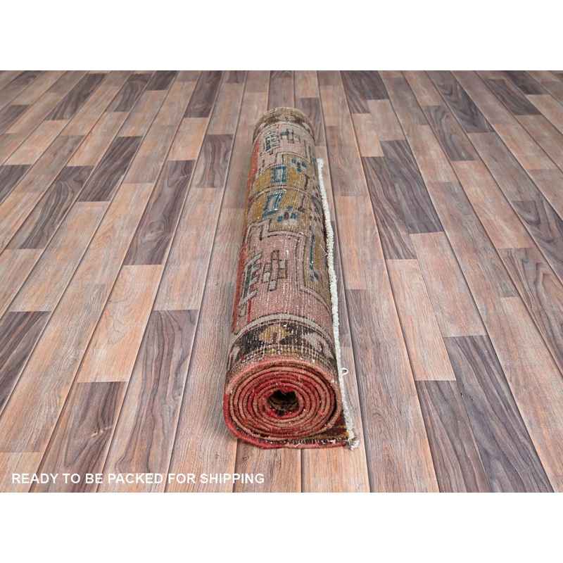 3'6"x9'8" Chestnut Brown, Soft And Organic Wool, Vintage Persian Heriz, Hand Knotted, Evenly Worn, Ends And Sides Secured Professionally, Great Condition, Distinct Abrash, Clean, Runner Oriental Rug Sh86655 - Image 5