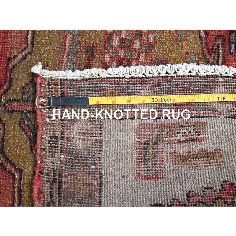 3'6"x9'8" Chestnut Brown, Soft And Organic Wool, Vintage Persian Heriz, Hand Knotted, Evenly Worn, Ends And Sides Secured Professionally, Great Condition, Distinct Abrash, Clean, Runner Oriental Rug Sh86655 - Image 7