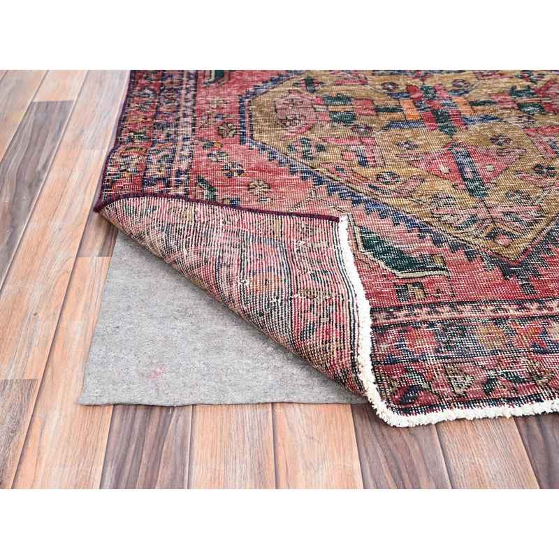 4'3"x13'10" Pear Red, Sides And Ends Secured, Sheared Low, Old North West Persian, 100% Wool, Hand Knotted, Worn And Distressed Look, Abrash, Wide Runner Oriental Rug Sh86679 - Image 3
