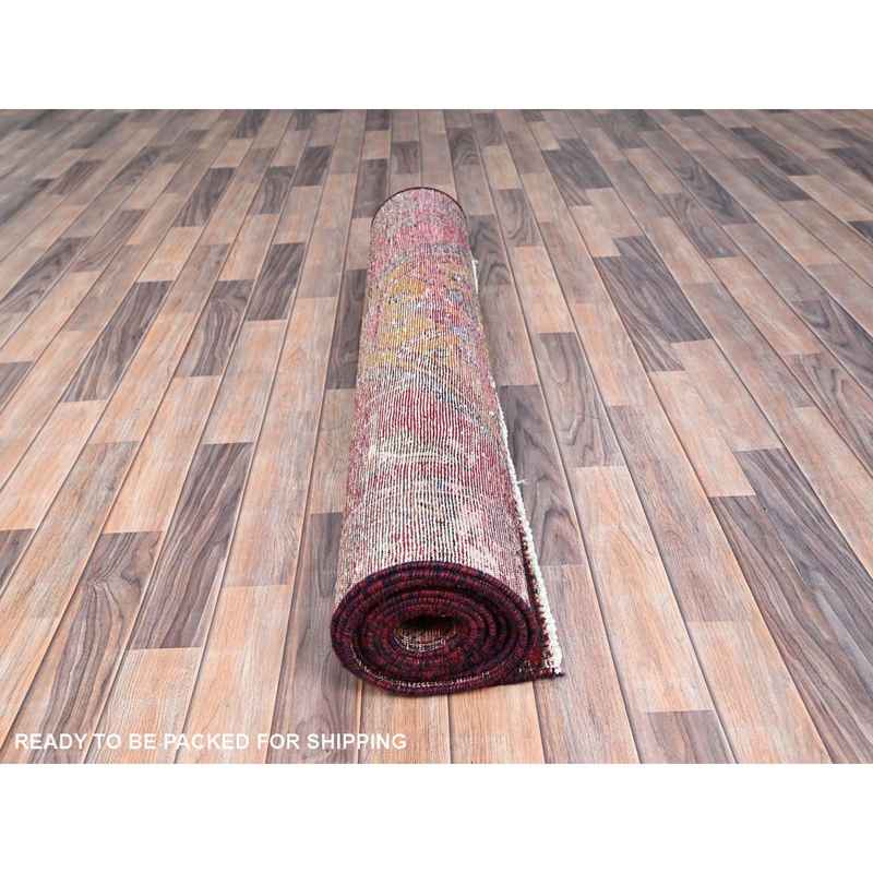 4'3"x13'10" Pear Red, Sides And Ends Secured, Sheared Low, Old North West Persian, 100% Wool, Hand Knotted, Worn And Distressed Look, Abrash, Wide Runner Oriental Rug Sh86679 - Image 5
