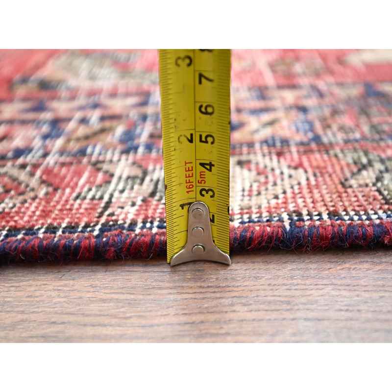 4'3"x13'10" Pear Red, Sides And Ends Secured, Sheared Low, Old North West Persian, 100% Wool, Hand Knotted, Worn And Distressed Look, Abrash, Wide Runner Oriental Rug Sh86679 - Image 6