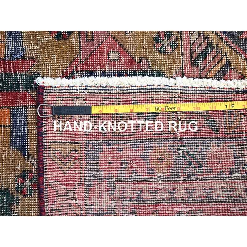 4'3"x13'10" Pear Red, Sides And Ends Secured, Sheared Low, Old North West Persian, 100% Wool, Hand Knotted, Worn And Distressed Look, Abrash, Wide Runner Oriental Rug Sh86679 - Image 7