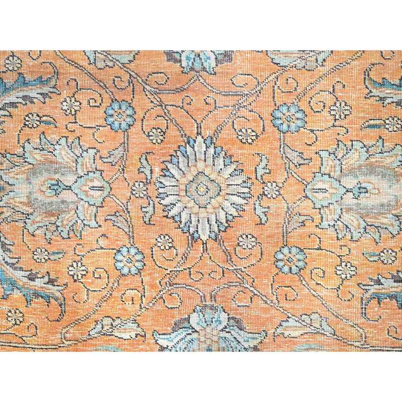 9'7"x12'6" Exotic Orange, Cropped Thin, Old Persian Tabriz Shah Abbas All Over Flower Design, Sunset Colors, Distressed Look, Hand Knotted Organic Wool, Sheared Low, Worn Out, Sides and Ends Professionally Secured and Cleaned, Oriental Rug Sh86922 - Image 8