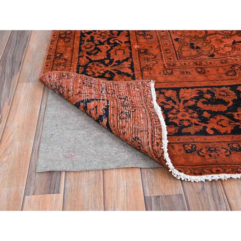 9'3"x12'1" Burnt Orange, Hand Knotted Pure Wool Cleaned, Sides and Ends Professionally Secured, Vintage Persian Tabriz With Open Field Design, Evenly Worn Overdyed Sheared Low, Distressed Oriental Rug Sh86934 - Image 4