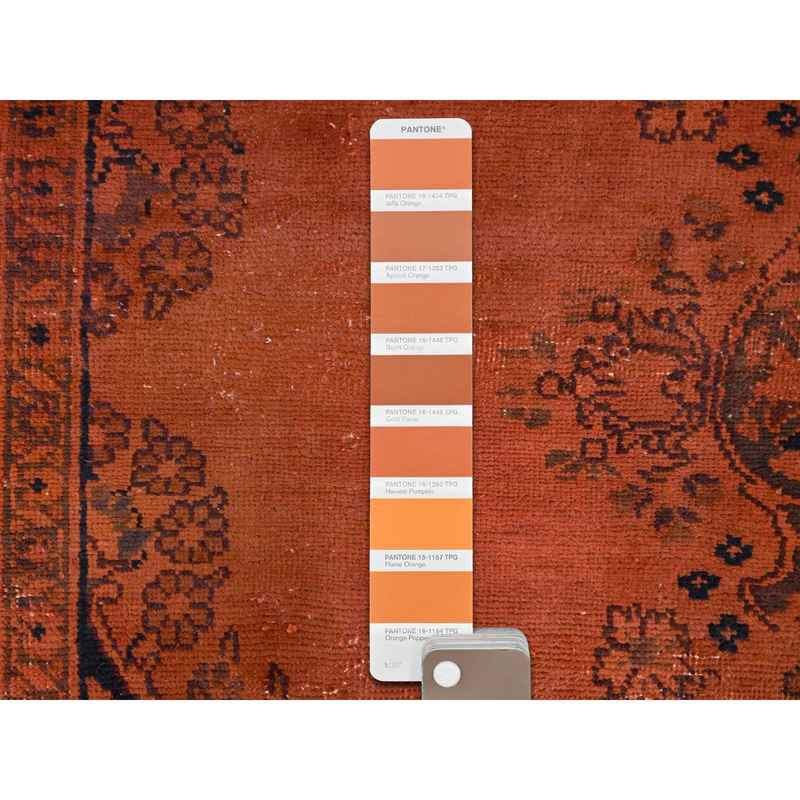 9'3"x12'1" Burnt Orange, Hand Knotted Pure Wool Cleaned, Sides and Ends Professionally Secured, Vintage Persian Tabriz With Open Field Design, Evenly Worn Overdyed Sheared Low, Distressed Oriental Rug Sh86934 - Image 7
