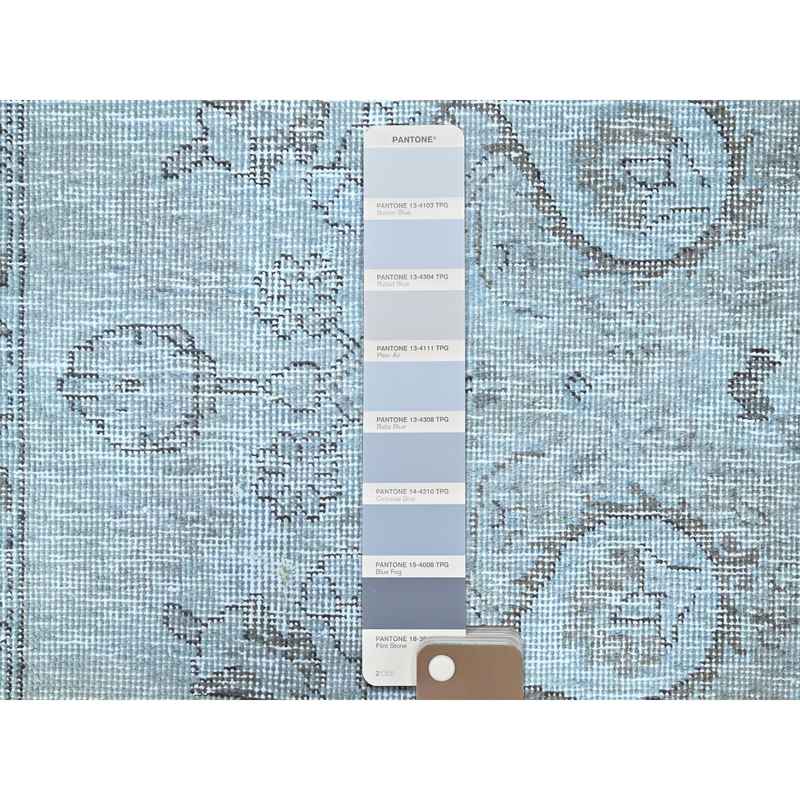 6'x8'9" Celestial Blue, Vintage Persian Tabriz, Hand Knotted Cropped Thin, Sheared Low, Evenly Worn, 100% Wool, Sides and Ends Professionally Secured and Cleaned, Oriental Distressed Rug Sh86938 - Image 7