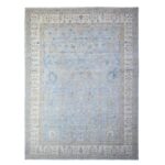 9'1"x12' Steel Blue, Washed Out Peshawar with All Over Floral Design, Pure Wool, Distressed, Hand Knotted, Oriental Rug Sh88298