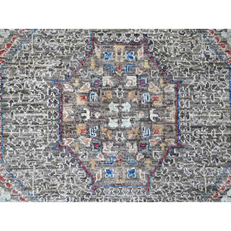 8'3"x10' Moonquake Gray, Velvety Wool, Aryana Collection, Hand Knotted Pre Historic 14th Century Influence Mamluk, Vegetable Dyes, Central Medallion Design, Oriental Rug Sh88962 - Image 8