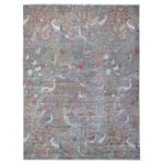 9'x12' Delray Gray, Peshawar Bird Paradise Design, Hand Knotted, Organic Wool Abrash, Vegetable Dyes, Oriental Rug Sh88993
