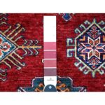9'1"x11'9" Crimson Red, Super Kazak with Geometric Medallions Design, Hand Knotted, Pure Wool, Vegetable Dyes, Oriental Rug Sh89327 - Image 7