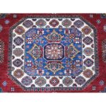 9'1"x11'9" Crimson Red, Super Kazak with Geometric Medallions Design, Hand Knotted, Pure Wool, Vegetable Dyes, Oriental Rug Sh89327 - Image 8