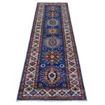 2'8"x8' Battleship Gray, Hand Knotted Afghan Super Kazak with All Over Motifs, Natural Dyes, Extra Soft Wool XL Runner Oriental Rug Sh89433