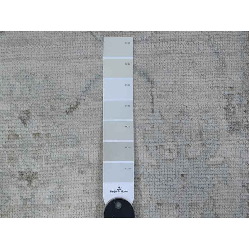 2'9"x19' Smoke White, Vegetable Dyes, Wool Weft, Hand Knotted, Soft Pile, Faded Rural Floral Motifs All Over Design, Afghan Angora Oushak, Oversized Oriental Runner Rug Sh89637 - Image 3