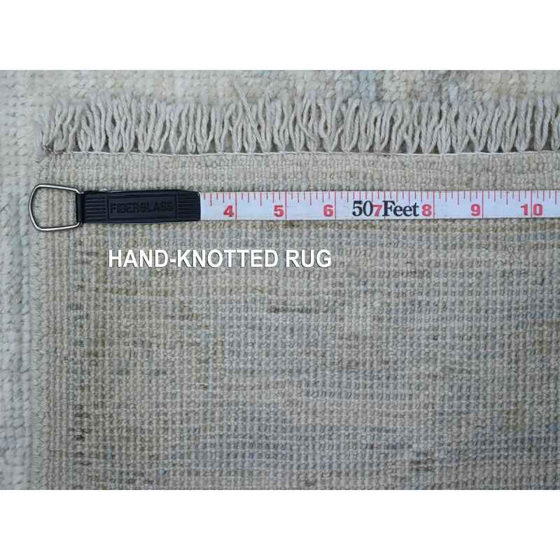 2'9"x19' Smoke White, Vegetable Dyes, Wool Weft, Hand Knotted, Soft Pile, Faded Rural Floral Motifs All Over Design, Afghan Angora Oushak, Oversized Oriental Runner Rug Sh89637 - Image 6