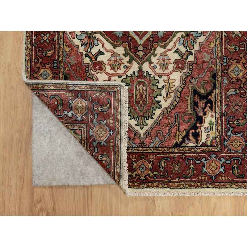 2'5"x25'6" Parchment White with Cherry Red, Hand Spun New Zealand Wool, Antiqued Fine Heriz Re-Creation, Natural Dyes, Hand Knotted, Plush and Lush, Denser Weave, XL Runner, Oriental Rug Sh90750 - Image 3