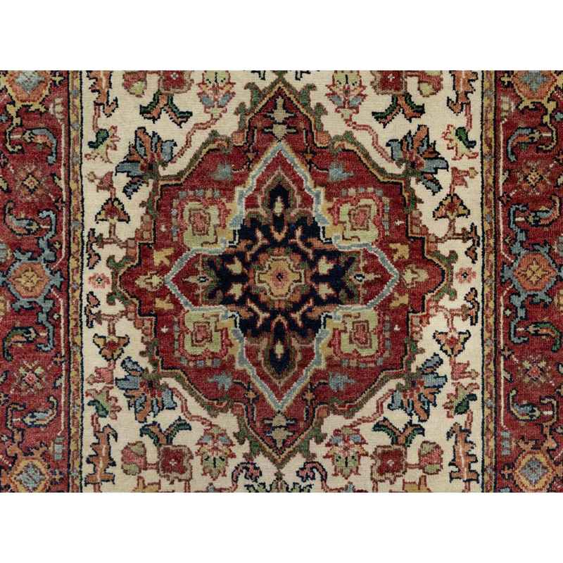 2'5"x25'6" Parchment White with Cherry Red, Hand Spun New Zealand Wool, Antiqued Fine Heriz Re-Creation, Natural Dyes, Hand Knotted, Plush and Lush, Denser Weave, XL Runner, Oriental Rug Sh90750 - Image 5