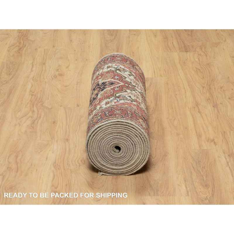 2'5"x25'6" Parchment White with Cherry Red, Hand Spun New Zealand Wool, Antiqued Fine Heriz Re-Creation, Natural Dyes, Hand Knotted, Plush and Lush, Denser Weave, XL Runner, Oriental Rug Sh90750 - Image 6