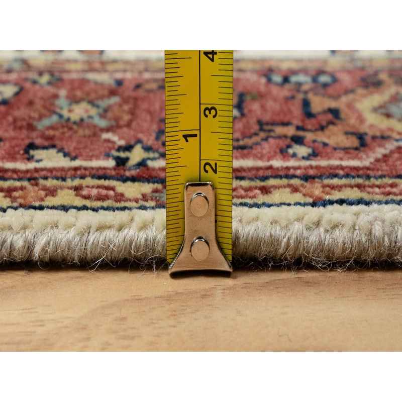 2'5"x25'6" Parchment White with Cherry Red, Hand Spun New Zealand Wool, Antiqued Fine Heriz Re-Creation, Natural Dyes, Hand Knotted, Plush and Lush, Denser Weave, XL Runner, Oriental Rug Sh90750 - Image 7