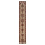 2'8"x28'1" Eggnog White and Cherry Red, Antiqued Vegetable Dyes Fine Heriz Re-Creation With Large Tribal Medallions, Densely Woven, Hand Knotted, Plush and Soft Pile, Organic Wool, XL Runner, Oriental Rug Sh90927