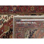2'8"x28'1" Eggnog White and Cherry Red, Antiqued Vegetable Dyes Fine Heriz Re-Creation With Large Tribal Medallions, Densely Woven, Hand Knotted, Plush and Soft Pile, Organic Wool, XL Runner, Oriental Rug Sh90927 - Image 8
