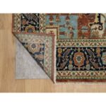 8'9"x12'1" Ginger Red and Naval Blue, Antiqued Fine Heriz Re-Creation Central Geometric Medallion, Denser Weave, Hand Knotted, Vegetable Dyes, Plush Pile, Natural Wool, Oriental Rug Sh90928 - Image 4