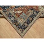 8'9"x12'1" Ginger Red and Naval Blue, Antiqued Fine Heriz Re-Creation Central Geometric Medallion, Denser Weave, Hand Knotted, Vegetable Dyes, Plush Pile, Natural Wool, Oriental Rug Sh90928 - Image 6